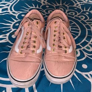 Vans Old School lace up pink satin BLUSH &WHITE SIZE 9